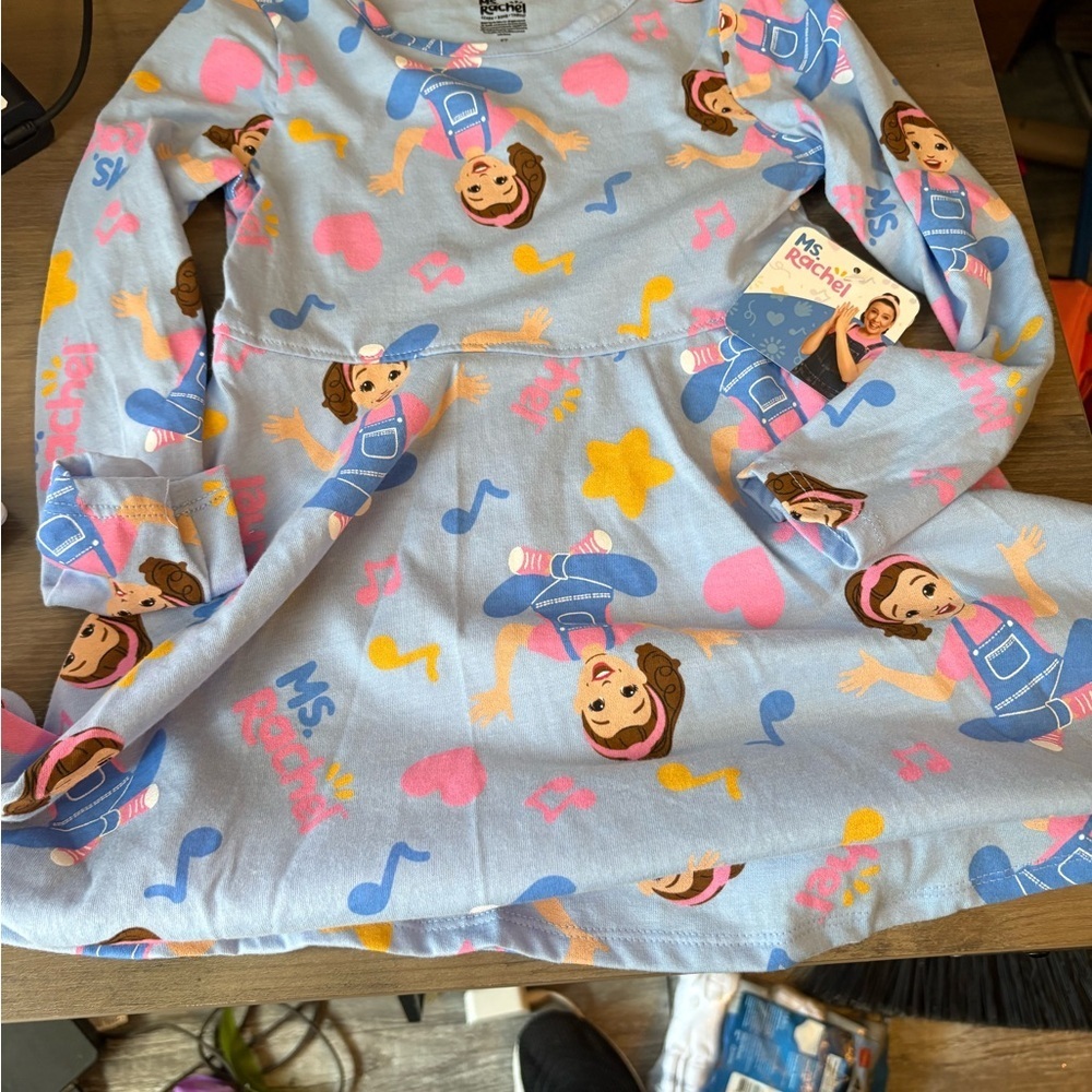 Rachel Kids Dress in Light Blue with Multicolor Print